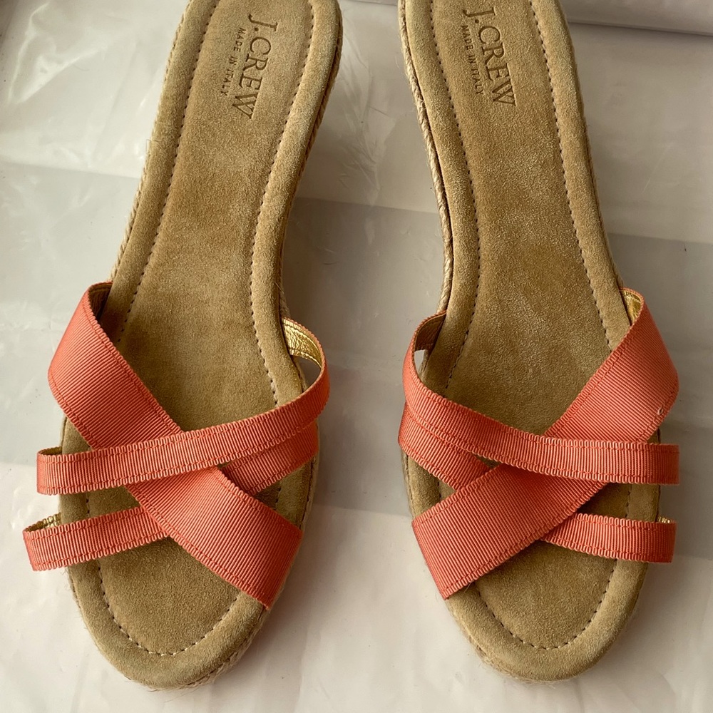 J. Crew Espadrille wedge sandals, size 10 with 3” wedge, never worn.